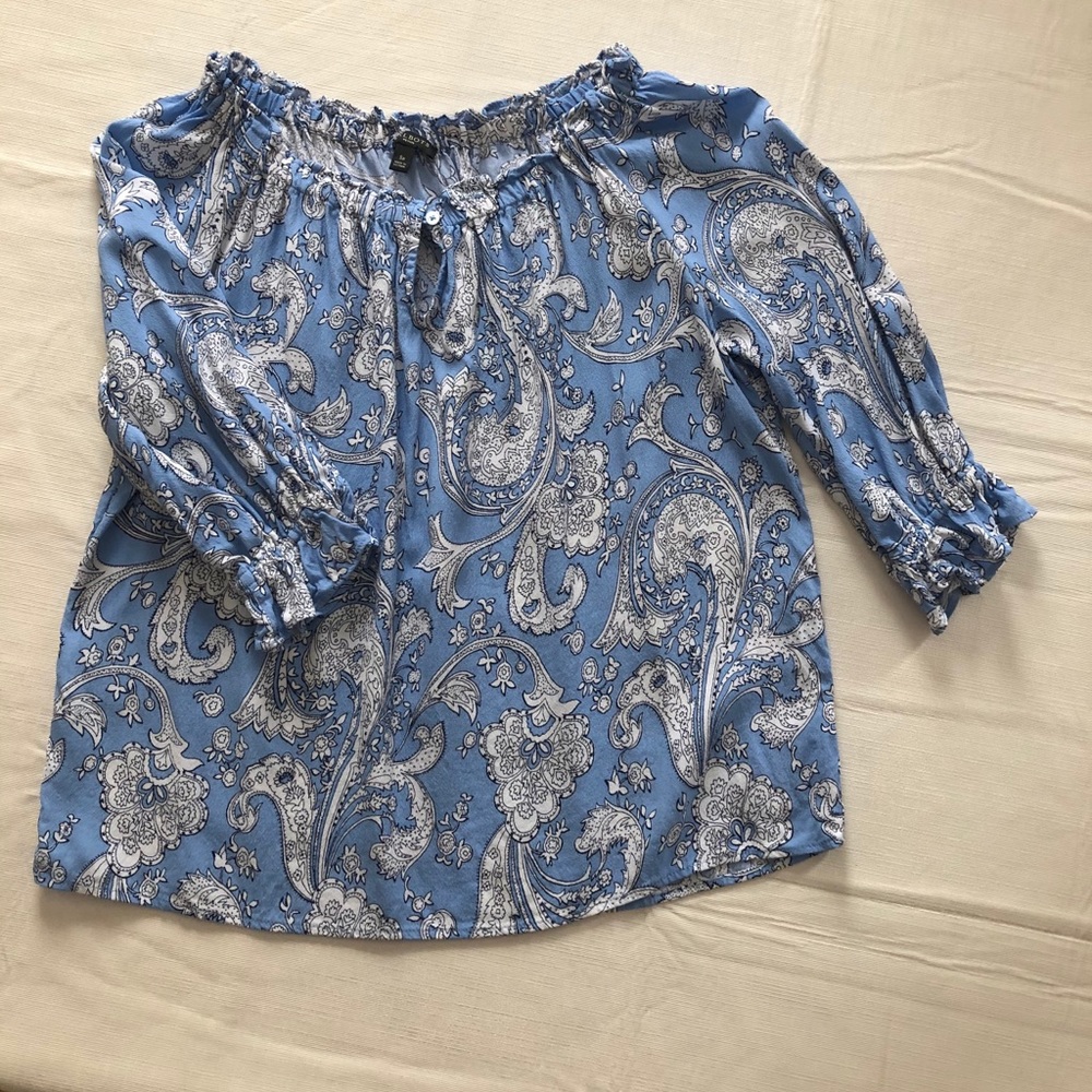 Talbots blue and white paisley blouse